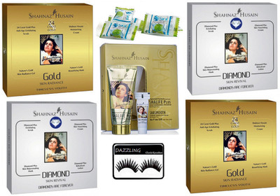 DAZZLING Eyelashes, Shahnaz Husain 24 carat Gold Facial Kit pack of 2, Diamond Facail Kit pack of 2, Shalife Plus Improved Formula Shasmooth Almond Under - Eye Cream, Magic Napkin Pack of 4(Set of 10)
DAZZLING Eyelashes, Shahnaz Husain 24 carat Gold Facial Kit pack of 2, Diamond Facail Kit pack of 2, Shalife Plus Improved Formula Shasmooth Almond Under - Eye Cream, Magic Napkin Pack of 4(Set of 10)