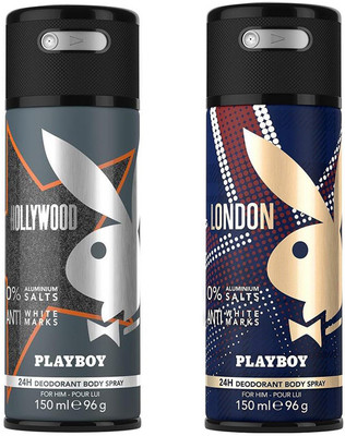 Playboy Hollywood + London Deodorant Spray - For Men(300 ml, Pack of 2)
