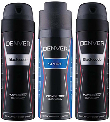 Denver Deodorant SPORT And BlackCode 150ml x 3 Body Spray - For Men(450 ml, Pack of 3)
Denver Deodorant SPORT And BlackCode 150ml x 3 Body Spray - For Men(450 ml, Pack of 3)