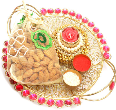 Ghasitaram Gifts Dryfruits hamper-Golden Mesh pooja Thali with Gungroo T- Lite and Almonds Pouch Combo(3)
Ghasitaram Gifts Dryfruits hamper-Golden Mesh pooja Thali with Gungroo T- Lite and Almonds Pouch Combo(3)