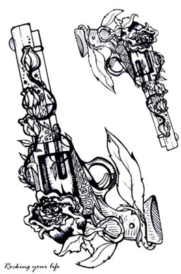 HG INTERNATIONAL(3D Temporary Tattoo Big Guns N Roses Tattoo Sticker Size)