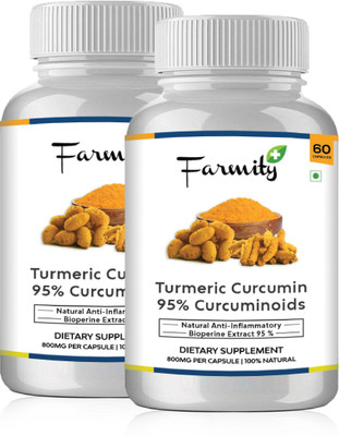 Farmity Turmeric Curcumin 95% Curcuminoids with Bioperine Extract - 800mg Pack of 2(120 No)
Farmity Turmeric Curcumin 95% Curcuminoids with Bioperine Extract - 800mg Pack of 2(120 No)