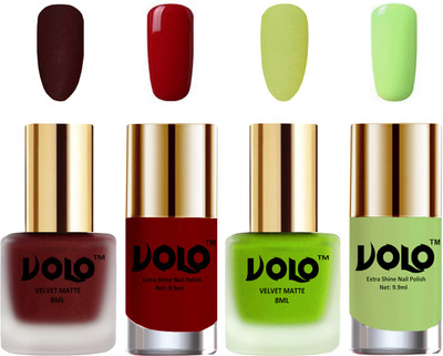 Volo Extra Shine AND Dull Velvet Matte Nail Polish Duo Combo Maroon, Parrot Green, Red, Parrot Green(Pack of 4)
Volo Extra Shine AND Dull Velvet Matte Nail Polish Duo Combo Maroon, Parrot Green, Red, Parrot Green(Pack of 4)