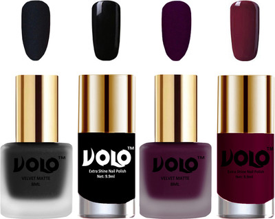 Volo Extra Shine AND Dull Velvet Matte Nail Polish Duo Combo Black, Light Wine, Black, Wine(Pack of 4)
Volo Extra Shine AND Dull Velvet Matte Nail Polish Duo Combo Black, Light Wine, Black, Wine(Pack of 4)