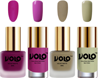 Volo Extra Shine AND Dull Velvet Matte Nail Polish Duo Combo Magenta, Sand Nude, Bright Plum, Mischievous Mint(Pack of 4)
Volo Extra Shine AND Dull Velvet Matte Nail Polish Duo Combo Magenta, Sand Nude, Bright Plum, Mischievous Mint(Pack of 4)