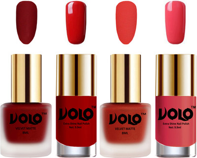 Volo Extra Shine AND Dull Velvet Matte Nail Polish Duo Combo Tomato Red, Coral, Red, Light Pink(Pack of 4)
Volo Extra Shine AND Dull Velvet Matte Nail Polish Duo Combo Tomato Red, Coral, Red, Light Pink(Pack of 4)