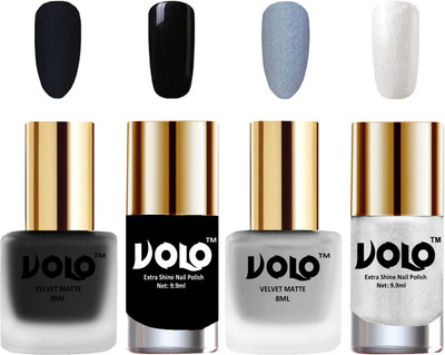 Volo Extra Shine AND Dull Velvet Matte Nail Polish Duo Combo Black, Metallic Silver, Black, Metallic Silver(Pack of 4)
Volo Extra Shine AND Dull Velvet Matte Nail Polish Duo Combo Black, Metallic Silver, Black, Metallic Silver(Pack of 4)