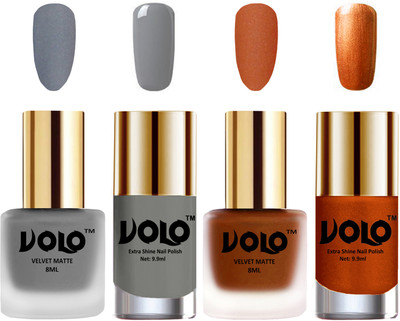 Volo Extra Shine AND Dull Velvet Matte Nail Polish Duo Combo Grey, Metallic Coral, Grey, Red Gold(Pack of 4)
Volo Extra Shine AND Dull Velvet Matte Nail Polish Duo Combo Grey, Metallic Coral, Grey, Red Gold(Pack of 4)