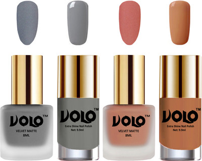 Volo Extra Shine AND Dull Velvet Matte Nail Polish Duo Combo Grey, Light Peach, Grey, Nude(Pack of 4)
Volo Extra Shine AND Dull Velvet Matte Nail Polish Duo Combo Grey, Light Peach, Grey, Nude(Pack of 4)