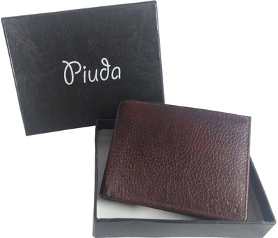 piuda Men Tan Genuine Leather Wallet(11 Card Slots), Dark maroon;dark reddish;tan
