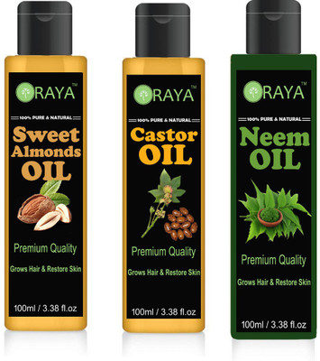 ORAYA 100% Pure & Natural Sweet Almond Oil And Organic Cold Pressed Oil & Neem Oil Hair Oil Skin OIl-(300ml) PACK OF-3-BOTTLE Hair Oil(300 ml)
ORAYA 100% Pure & Natural Sweet Almond Oil And Organic Cold Pressed Oil & Neem Oil Hair Oil Skin OIl-(300ml) PACK OF-3-BOTTLE Hair Oil(300 ml)