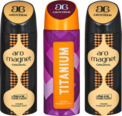 AROCHEM ARO MEGNET-2 & TITANIUM DYNAMIC DEODORANT BODY SPRAY BODY DEO SPRAY Body Spray - For Men & Women(600 ml, Pack of 3)
AROCHEM ARO MEGNET-2 & TITANIUM DYNAMIC DEODORANT BODY SPRAY BODY DEO SPRAY Body Spray - For Men & Women(600 ml, Pack of 3)