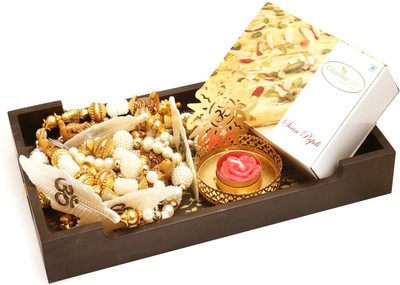 Ghasitaram Gifts Hampers-Yellow Wooden Tray with Soan Papdi, Toran and Om T-lIte Combo(4)
Ghasitaram Gifts Hampers-Yellow Wooden Tray with Soan Papdi, Toran and Om T-lIte Combo(4)