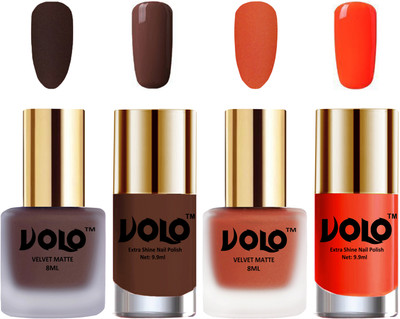 Volo Extra Shine AND Dull Velvet Matte Nail Polish Duo Combo Chocolate Brown, Orange, Chocolate Brown, Coral(Pack of 4)
Volo Extra Shine AND Dull Velvet Matte Nail Polish Duo Combo Chocolate Brown, Orange, Chocolate Brown, Coral(Pack of 4)
