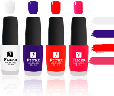 Flickr Evergreen Nail Polish Combo With Single Coat Application White, Red, Sweet Red, Pink(Pack of 4)
Flickr Evergreen Nail Polish Combo With Single Coat Application White, Red, Sweet Red, Pink(Pack of 4)