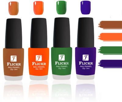 Flickr Evergreen Nail Polish Combo With Single Coat Application Brown, Orange, Green, Blue(Pack of 4)
Flickr Evergreen Nail Polish Combo With Single Coat Application Brown, Orange, Green, Blue(Pack of 4)