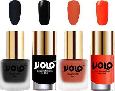 Volo Extra Shine AND Dull Velvet Matte Nail Polish Duo Combo Black, Orange, Black, Coral(Pack of 4)
Volo Extra Shine AND Dull Velvet Matte Nail Polish Duo Combo Black, Orange, Black, Coral(Pack of 4)