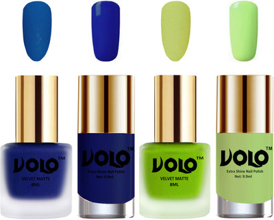 Volo Extra Shine AND Dull Velvet Matte Nail Polish Duo Combo Blue, Parrot Green, Royal Blue, Parrot Green(Pack of 4)
Volo Extra Shine AND Dull Velvet Matte Nail Polish Duo Combo Blue, Parrot Green, Royal Blue, Parrot Green(Pack of 4)