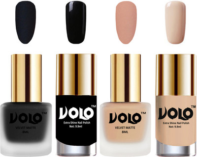 Volo Extra Shine AND Dull Velvet Matte Nail Paint Duo Combo Black, Nude, Black, Nude Tude(Pack of 4) 
Volo Extra Shine AND Dull Velvet Matte Nail Paint Duo Combo Black, Nude, Black, Nude Tude(Pack of 4)