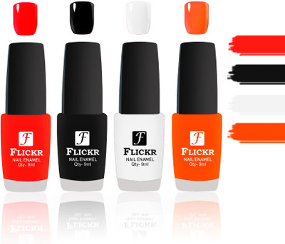 Flickr Evergreen Nail Polish Combo With Single Coat Application Red,Black,White,Orange(Pack of 4)
Flickr Evergreen Nail Polish Combo With Single Coat Application Red,Black,White,Orange(Pack of 4)