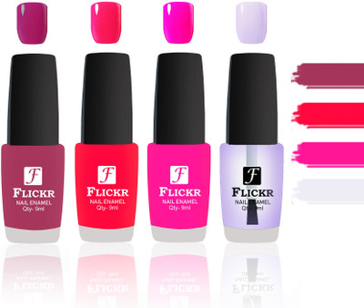 Flickr Evergreen Nail Polish Combo With Single Coat Application Purple, Red, Sweet Red, Pink(Pack of 4)
Flickr Evergreen Nail Polish Combo With Single Coat Application Purple, Red, Sweet Red, Pink(Pack of 4)