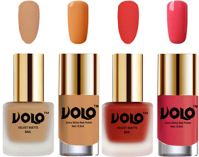 Volo Extra Shine AND Dull Velvet Matte Nail Polish Duo Combo Skin Nude, Coral, Flirty Nude, Light Pink(Pack of 4)
Volo Extra Shine AND Dull Velvet Matte Nail Polish Duo Combo Skin Nude, Coral, Flirty Nude, Light Pink(Pack of 4)