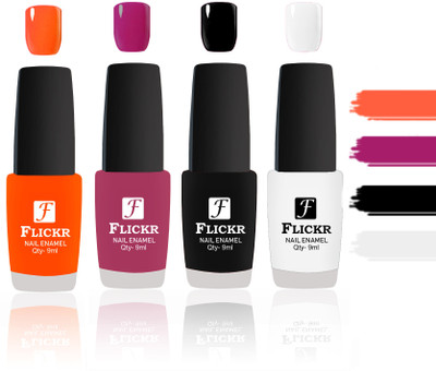 Flickr Evergreen Nail Polish Combo With Single Coat Application Orange, Purple, Black, White(Pack of 4)
Flickr Evergreen Nail Polish Combo With Single Coat Application Orange, Purple, Black, White(Pack of 4)