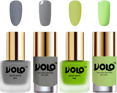 Volo Extra Shine AND Dull Velvet Matte Nail Polish Duo Combo Grey, Parrot Green, Grey, Parrot Green(Pack of 4)
Volo Extra Shine AND Dull Velvet Matte Nail Polish Duo Combo Grey, Parrot Green, Grey, Parrot Green(Pack of 4)