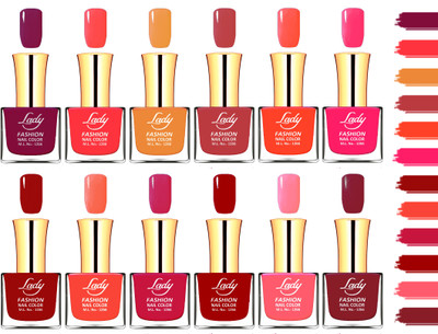 Lady Fashion Extra Shine Long Wear Durable Nail Polish Combo (Set of 12) Red, Maroon, Purple, Nude, Peach, Purple, Mauve, Blood red, Brick Nude, Pink,Voilet, Red(Pack of 12)
Lady Fashion Extra Shine Long Wear Durable Nail Polish Combo (Set of 12) Red, Maroon, Purple, Nude, Peach, Purple, Mauve, Blood red, Brick Nude, Pink,Voilet, Red(Pack of 12)