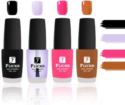 Flickr Evergreen Nail Polish Combo With Single Coat Application Black, Transparent, Peach, Brown(Pack of 4)
Flickr Evergreen Nail Polish Combo With Single Coat Application Black, Transparent, Peach, Brown(Pack of 4)