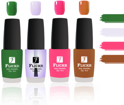Flickr Evergreen Nail Polish Combo With Single Coat Application Green,Transparent,Peach,Brown(Pack of 4)
Flickr Evergreen Nail Polish Combo With Single Coat Application Green,Transparent,Peach,Brown(Pack of 4)
