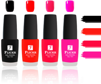 Flickr Evergreen Nail Polish Combo With Single Coat Application Black, Red, Sweet Red, Pink(Pack of 4)
Flickr Evergreen Nail Polish Combo With Single Coat Application Black, Red, Sweet Red, Pink(Pack of 4)