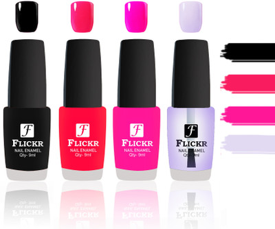 Flickr Evergreen Nail Polish Combo With Single Coat Application Black, Sweet Red, Pink, Transparent(Pack of 4)
Flickr Evergreen Nail Polish Combo With Single Coat Application Black, Sweet Red, Pink, Transparent(Pack of 4)