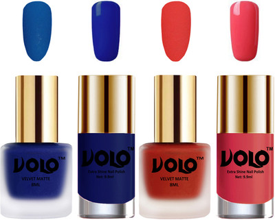 Volo Extra Shine AND Dull Velvet Matte Nail Polish Duo Combo Blue, Coral, Royal Blue, Light Pink(Pack of 4)
Volo Extra Shine AND Dull Velvet Matte Nail Polish Duo Combo Blue, Coral, Royal Blue, Light Pink(Pack of 4)