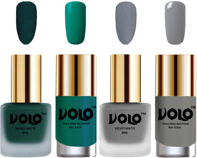 Volo Extra Shine AND Dull Velvet Matte Nail Polish Duo Combo Dark Green, Grey, Radium Green, Grey(Pack of 4)
Volo Extra Shine AND Dull Velvet Matte Nail Polish Duo Combo Dark Green, Grey, Radium Green, Grey(Pack of 4)
