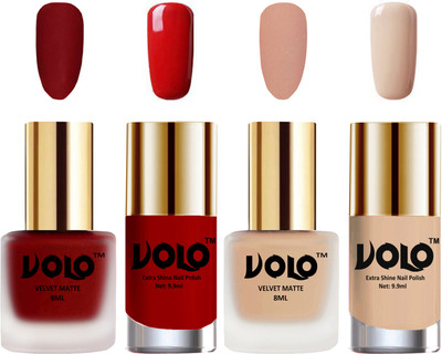 Volo Extra Shine AND Dull Velvet Matte Nail Polish Duo Combo Tomato Red, Nude, Red, Nude(Pack of 4)
Volo Extra Shine AND Dull Velvet Matte Nail Polish Duo Combo Tomato Red, Nude, Red, Nude(Pack of 4)