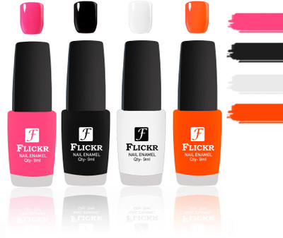 Flickr Evergreen Nail Polish Combo With Single Coat Application Peach, Black, White, Orange(Pack of 4)
Flickr Evergreen Nail Polish Combo With Single Coat Application Peach, Black, White, Orange(Pack of 4)