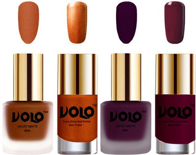Volo Extra Shine AND Dull Velvet Matte Nail Polish Duo Combo Metallic Coral, Light Wine, Red Gold, Wine(Pack of 4)
Volo Extra Shine AND Dull Velvet Matte Nail Polish Duo Combo Metallic Coral, Light Wine, Red Gold, Wine(Pack of 4)