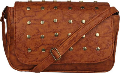 Zoby Girls Evening/Party Brown PU, Cotton Sling Bag