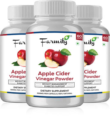 Farmity Apple Cider Vinegar Powder Capsule for weight management - 500 mg Pack of 3(180 No)