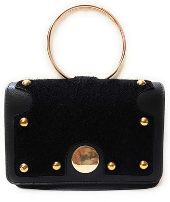 GLAM ABROO Women Evening/Party Black PU, Velvet Sling Bag