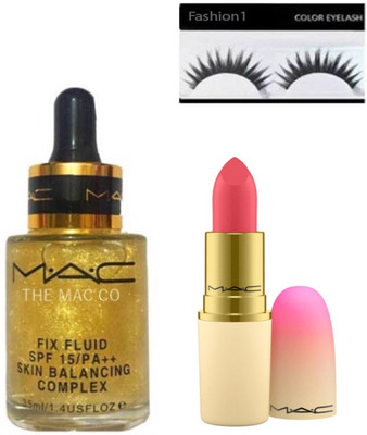 FASHION 1 Combo of mac face serum and lipstick with eye lashes(Set of 3)