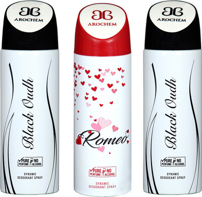 Arochem BLACK OUDH -2 & ROMEO COMBO DEO DYNAMIC DEODORANT BODY SPRAY - FOR MEN & WOMEN Body Spray - For Men & Women(600 ml, Pack of 3)
Arochem BLACK OUDH -2 & ROMEO COMBO DEO DYNAMIC DEODORANT BODY SPRAY - FOR MEN & WOMEN Body Spray - For Men & Women(600 ml, Pack of 3)
