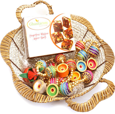 Ghasitaram Gifts Healthy Hampers-Brown Basket Basket with Sugarfree Mix, Toran and Diyas Combo(9)
Ghasitaram Gifts Healthy Hampers-Brown Basket Basket with Sugarfree Mix, Toran and Diyas Combo(9)