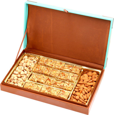 Ghasitaram Gifts Green Wooden Hamper box with Roasted Almond Delight , Almonds and Pistachios Combo(4)
Ghasitaram Gifts Green Wooden Hamper box with Roasted Almond Delight , Almonds and Pistachios Combo(4)