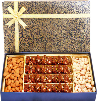 Ghasitaram Gifts Healthy Hampers-Blue Print Almonds, Pistachios, Sugarfree Dates and Figs Bites Box Combo(4)
Ghasitaram Gifts Healthy Hampers-Blue Print Almonds, Pistachios, Sugarfree Dates and Figs Bites Box Combo(4)