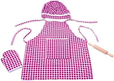 The Kiddy Depot Chef Play Set - Apron, Mitten, Chef Hat & Rolling Pin (Pink Checkered)
