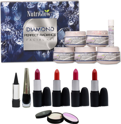 NutriGlow Set of 4 Lipsticks + 1 Eye liner + 1 Kajal + 1 Diamond Radiance+ 1 Compact ( 5 in 1 )(Set of 8)
NutriGlow Set of 4 Lipsticks + 1 Eye liner + 1 Kajal + 1 Diamond Radiance+ 1 Compact ( 5 in 1 )(Set of 8)