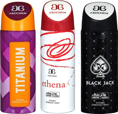 AROCHEM TITANIUM , ETHENA AND BLACK JACK DYNAMIC PURE Deodorant Spray - For Men & Women(200 ml, Pack of 3)
AROCHEM TITANIUM , ETHENA AND BLACK JACK DYNAMIC PURE Deodorant Spray - For Men & Women(200 ml, Pack of 3)