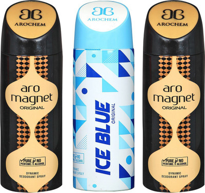 AROCHEM ARO MAGNET , ICE BLUE AND ARO MAGNET DYNAMIC PURE Deodorant Spray - For Men & Women(200 ml, Pack of 3)
AROCHEM ARO MAGNET , ICE BLUE AND ARO MAGNET DYNAMIC PURE Deodorant Spray - For Men & Women(200 ml, Pack of 3)